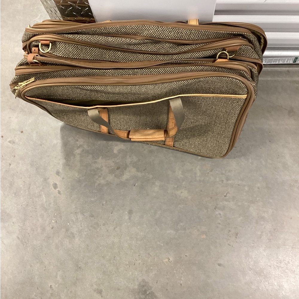 Men's Brown Canvas Travel Briefcase with Tan Trim and Leather Accents